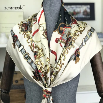 

Deluxe Brand Scarves Elegant Female Square Scarf Printed Chain Square Scarf 90*90 cm Square Silk Hair Scarf Female Scarves