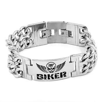 

Wings Skull Biker Bracelet Stainless Steel Jewelry Punk Double Chain Charm Bracelet Motor Biker Men Bracelet Wholesale SJB0295