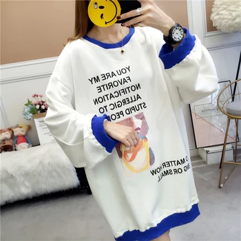 

#2502 Spring Autumn Lantern Sleeve Sweatshirt Women Harajuku Letter Printed Loose Long Sweatshirt For Women Cotton Black White