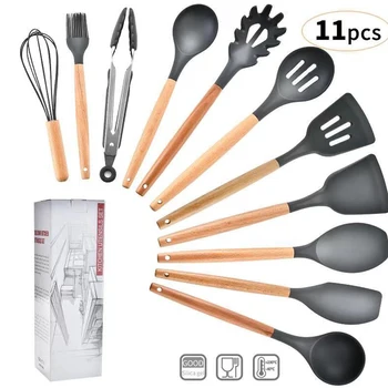 

11PCS Silicone Kitchenware Non-stick Cookware Cooking Tool Spatula Ladle Egg Beaters Shovel Spoon Soup Kitchen Utensils Set