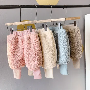 

WLG boys girls winter pants kids velvet thick pink beige sky blue coffee pant baby warm casual all match trousers 2-7 years