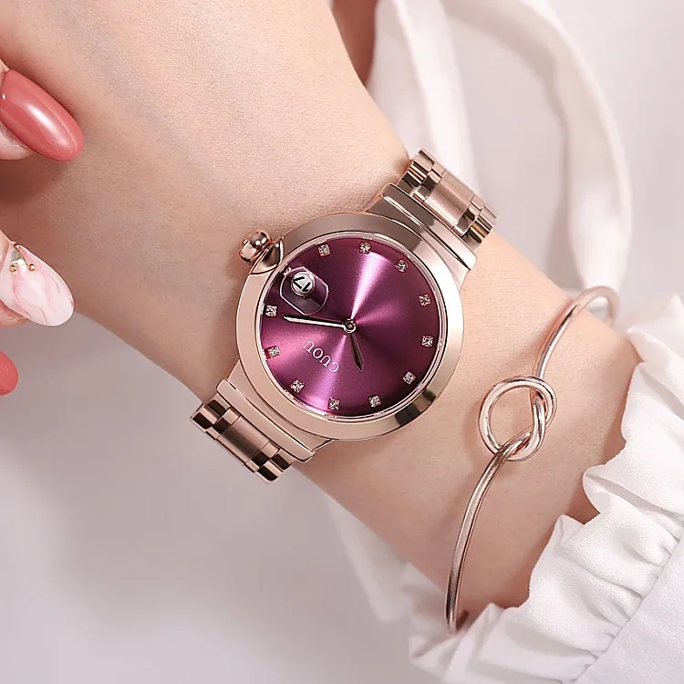 

Ancient Europe New Style Rose Gold Women's Watch Band Calendar Diamond Set Fashion Cool WOMEN'S Watch Stainless Steel Watch Band