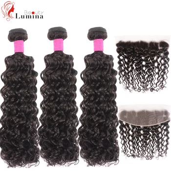 

3 Bundles With 13x4 Frontal Remy Human Hair Extensions Brazilian Water Wave Curly Human Hair Weave Bundles With Frontal Closures