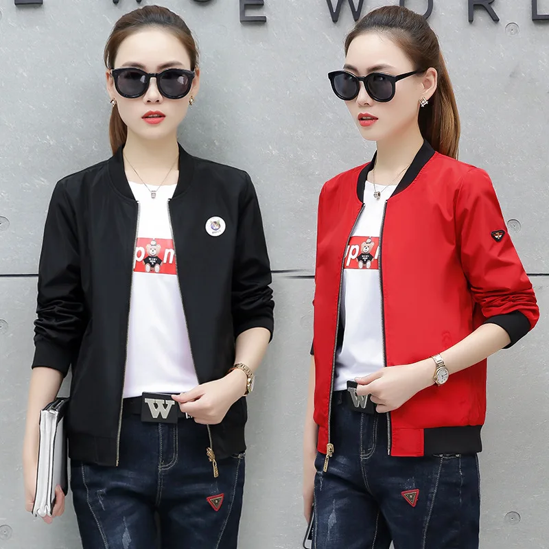 

Figure Chun Autumn WOMEN'S Coat M-4xl Korean-style Fashion Printed Reversible Jacket Baseball Uniform