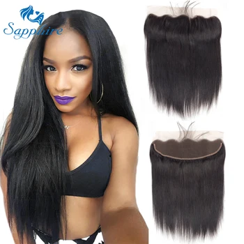 

Sapphire Brazilian Straight Hair 13x4 Lace Frontal Closure Natural Color Remy Human Hair 8-20 inch Free/Middle/Three Part