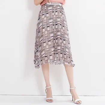 

2020 Summer New Style Brand WOMEN'S Dress High-waisted Versatile Printed Fashion Pleated CHIC High-waisted Chiffon Skirt