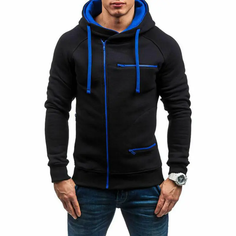 UK Men Autumn Winter Hoodie Sweatshirt Gym Jacket Hooded Zip Up Pullover Jumper Coat Outwear