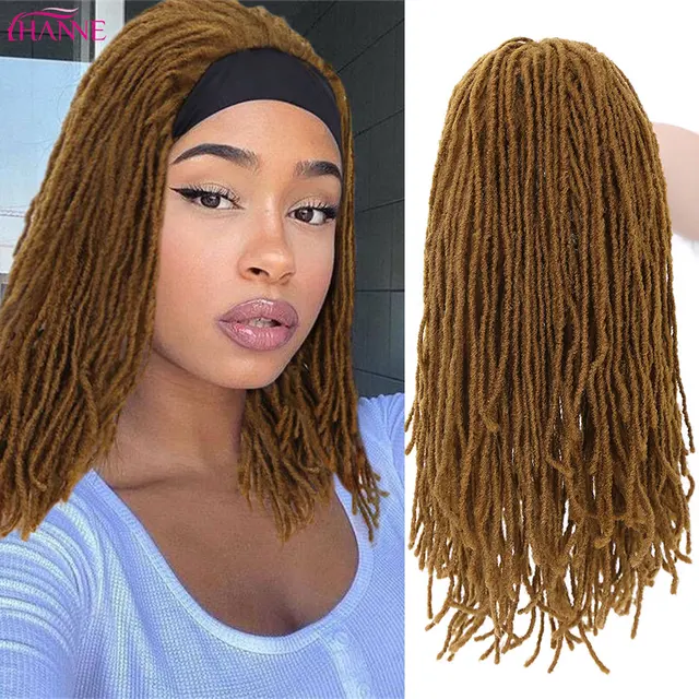 HANNE Long Black Headband Dreadlock Wig Synthetic Soft Faux Locs Wigs Braiding Crochet Twist Hair Wigs For Black Women/Men Brown