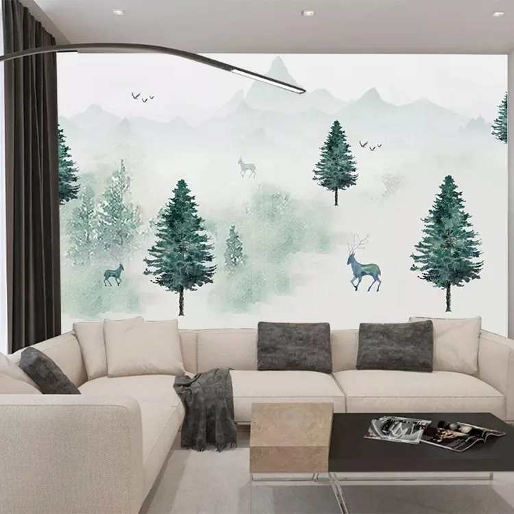

Fog Forest Mural Scandinavian Minimalist Modern TV Backdrop Living Room Sofa Bedroom Wallpaper Seamless Customizable