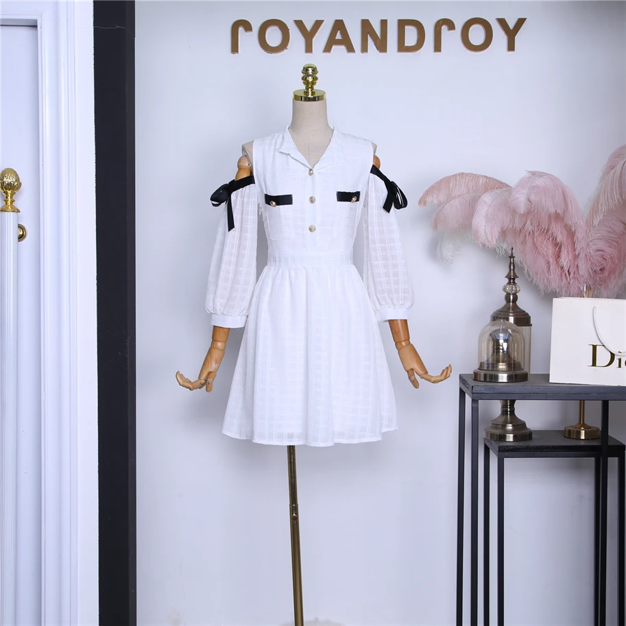 Новинка осени 2019 Пышное Платье с отворотом открытыми плечами рукавами в семь