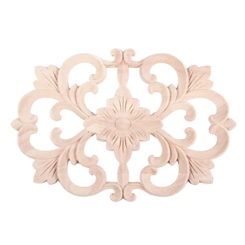

1x Rubber Wood Carved Onlay Applique Unpainted Furniture for Home Door Cabinet Decoration Wood color(22x14cm)