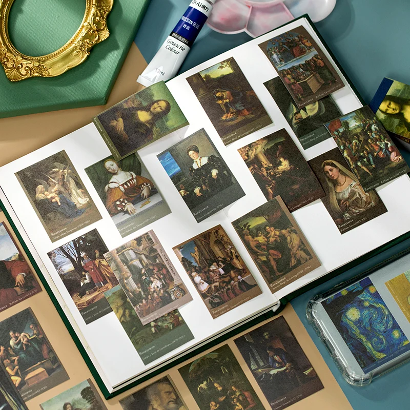 Pegatinas de arte Retro de Mona Lisa, pegatinas de palo de bala para colección de recortes de museo Van Gogh, etiquetas decorativas de papel japonés con collage