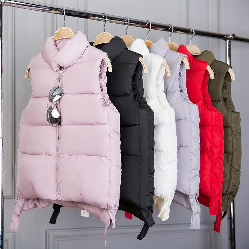 

Vest Chalecos Para Mujer Winter Jacket Women Long Vests New Korean Stand-up Collar Cotton Waistcoat Gilet Female