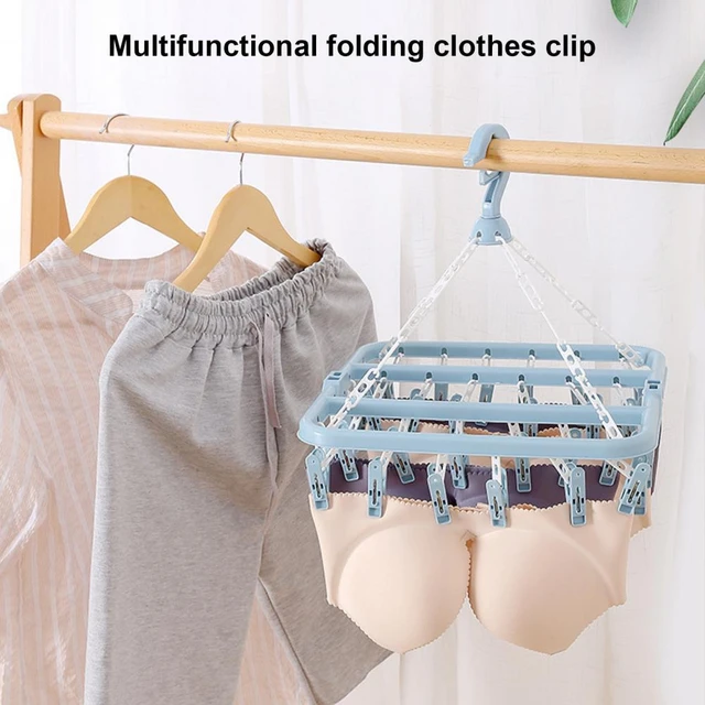 Foldable Clothes Dryer Rack Lingerie Hangers With 32 Clips For Indoor  Outdoor Wet & Dry Sock Dryer Swivel Clothes Drying Clip - AliExpress