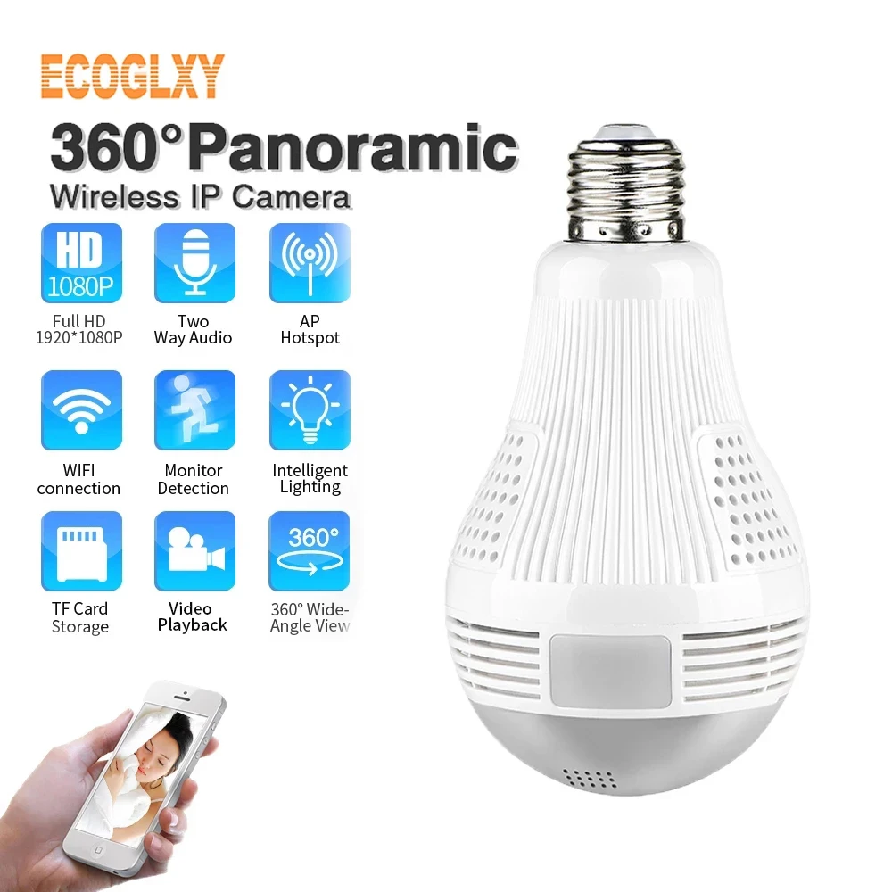 1080P IP Camera 360°panoramic camera LED fisheye lens light APP control audio communication home security bulb | Безопасность и