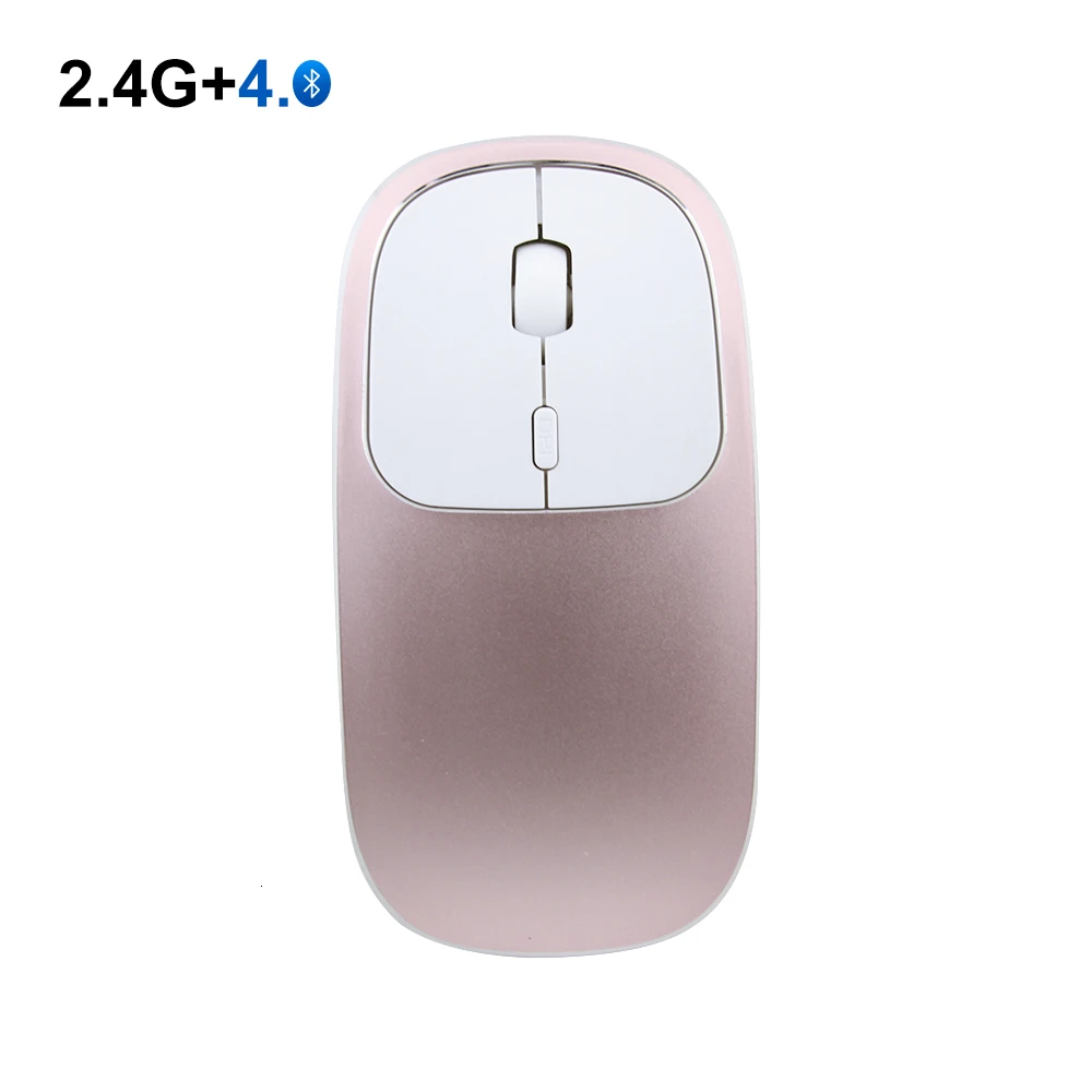 Перезаряжаемая 2,4 ГГц Беспроводная+ Bluetooth 4,0 Двойной режим 2 в 1 беспроводная мышь 1600 dpi ультра-тонкие эргономичные бесшумные компьютерные мыши - Цвет: Rose Gold mouse