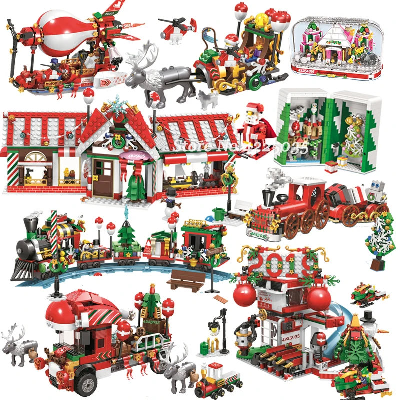 LEGOeinglys City Creator Christmas Sets Winter Village House Train Balloon Santa Crystal Box Blocks Toys Kid LEGOeings Christmas