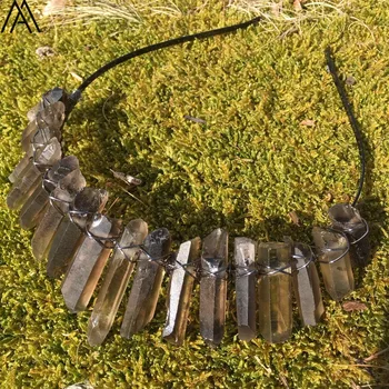 

Silvery Wire Wrapped Smoky Color Quartz Spike Point Crown Headband For Women Crystal Crown Tiara Headband Hair Jewelry HG089AMDI