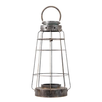 

Retro Hollow Wrought Iron Candle Holder Ornaments Straight Glass Protective Portable Candle Holder Small