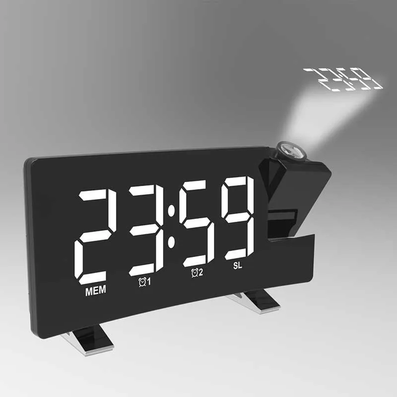 Digital LED Clock Projector Projection Snooze Alarm Clock Radio Timer Backlight Charging 5V DC 15 Radio Channels
