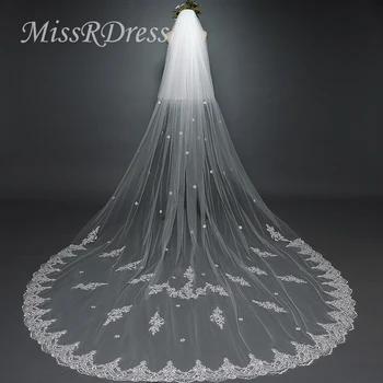 

MissRDress wedding veils long cathedral wedding veil Lace 3.8m Applique Elegant With Comb Wedding Accessories bridal veil JKm46