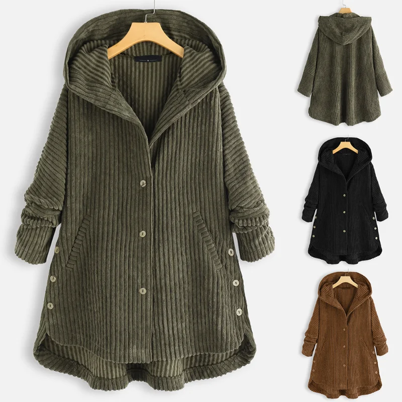 

2021 Autumn Winter Fashion Casual Corduroy Hooded Cotton Jacket Loose Oversized Women's Coat Women's Winter Coat Hooded Outwear