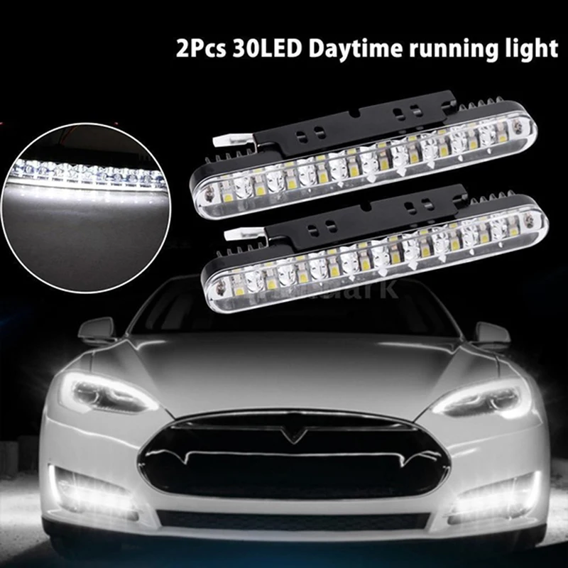 2Pcs 12V 12W 30 LED Car Daytime Running Light DRL Daylight Lamp with Turn Lights Fog Light Indicator White Amber