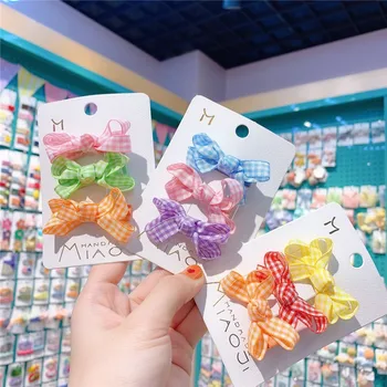 

3 Pcs Set New Korea Simple Personality Plaid Fabric Bow Duckbill Clip Fashion Girl Princess Hair Accessories Baby Girl Hair Pins