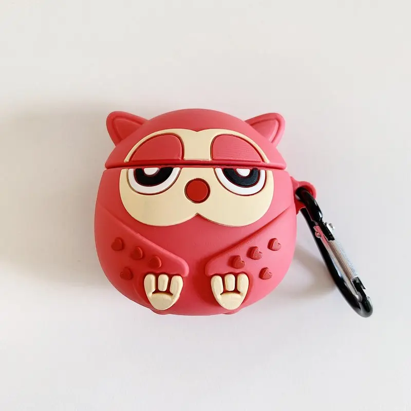 Red 3D мультфильм милый сова наушники силиконовый чехол для Apple AirPods 1 2 Bluetooth гарнитура зарядная коробка защитный чехол с крюком - Цвет: Red