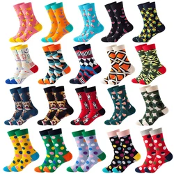 Funny Happy Men Women Cotton Socks Cute Cartoon Geometric Fruits Pattern Colorful Novelty Skateboard Casual Socks Caussettes