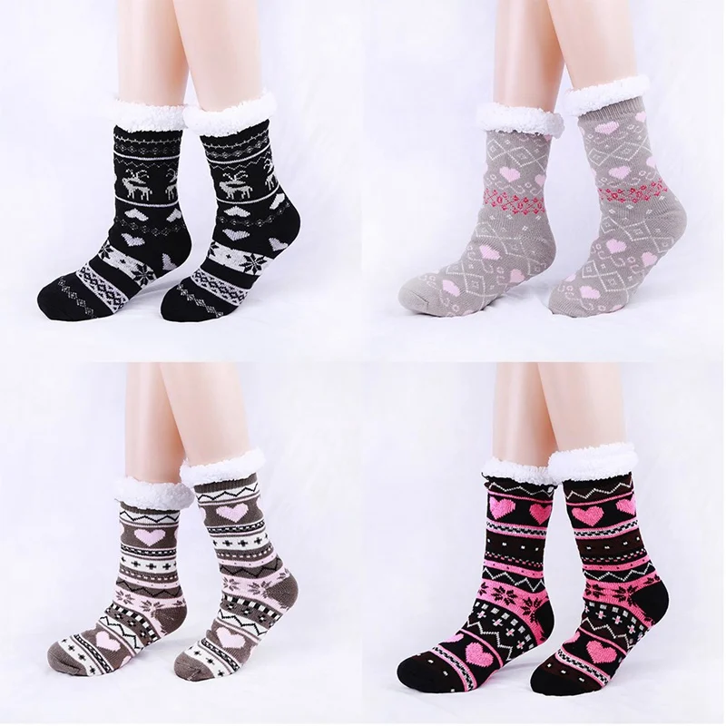 Утолщенные вязаные носки, женские модные нескользящие носки в японском стиле, милые высококачественные Лыжные носки в полоску с сердечками