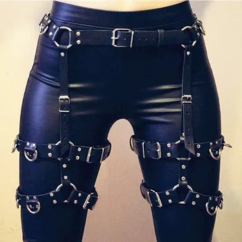 

Harness Leather Women Garter Belt And Stocking Body Bondage Punk Goth High Waist Belt Thigh Band Leg Cage Harness Body