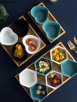 

Nordic Creative hexagon ceramics Plate Wooden pallets fruit Snack dish Partition child Household kitchen seasoning salad Storage