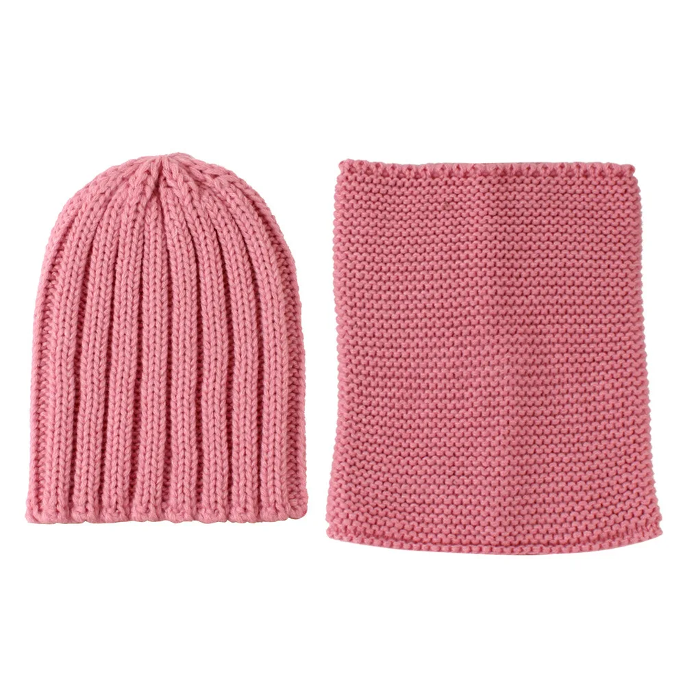 pink Детский набор из шапки и шарфа осенне-зимние; вязанные; шерстяные по фигуре, раздел-верхняя детская одежда головным убором детская шапка и шарф для девочек детская шапка 0-3 лет - Цвет: pink