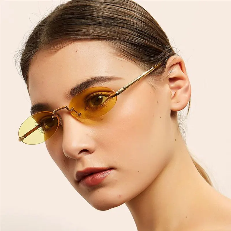 2020 Ретро тонированные желтые маленькие овальные солнцезащитные очки для женщин