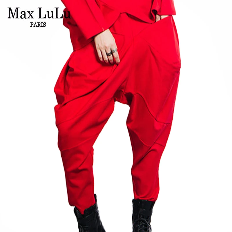 Max LuLu 2021 British Fashion Spring Womens Hiphop Style Pantalons Ladies Punk Elastic Pants Female Oversized Cotton Trousers spring women vintage casual pantsuit button elegant blazer jackets pencil pantalons outfits female fashion korean 2 piece cloths