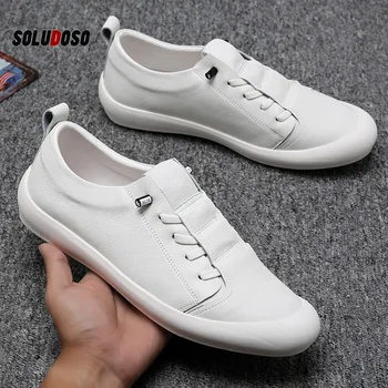 

SOLUDOSO Genuine Leather Shoes Men Sneakers Casual Male Footwear Fashion Brand White Shoes Mens Cow Leather White Sneakers