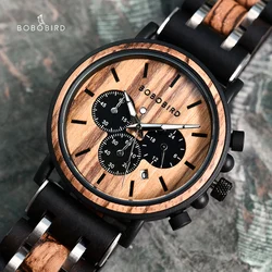 BOBOBIRD Reloj de madera para hombre, personalizado, diseño creativo, Logo, mensaje grabado, tallado