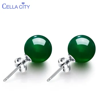 

Cellacity Simple Round Green Chalcedony Ear Studs Gemstones Earrings for Women Delicate Silver 925 Jewelry Female Gift Wholesale