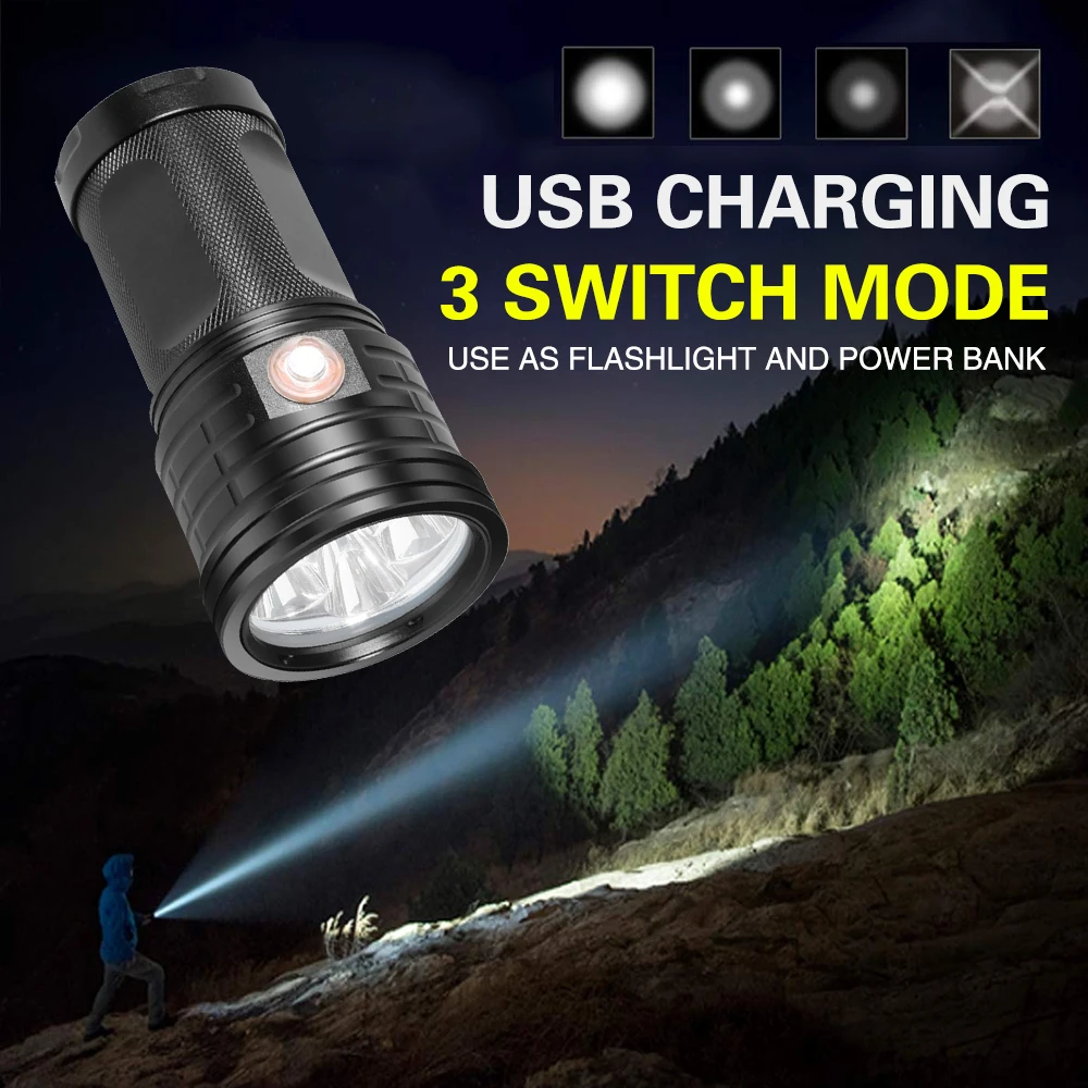 

Super Bright Strong Disaster Prevention Portable and Convenient Flashlight Long Spotlight USB Cable T6 LED Charge The Phone