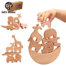 Faisons 1 set En Bois de Hêtre Animal Blocs Empilables Empilables Éducatifs Jouet De Construction Ensemble Cadeaux D'anniversaire pour Les Enfants