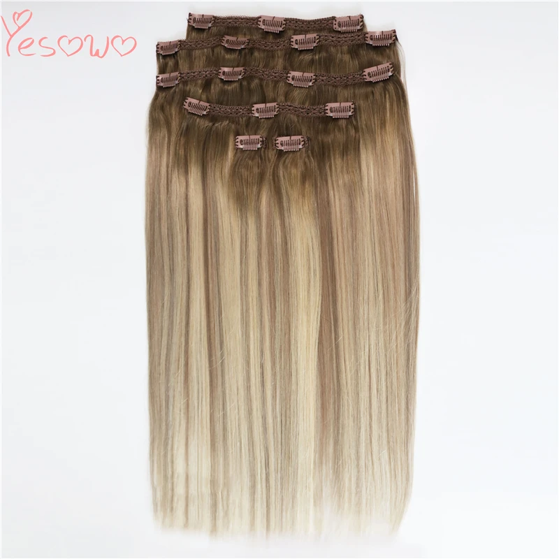 Yesowo перуанские человеческие волосы для наращивания с зажимами прямые волосы с полной головкой изюминка Омбре SB # remy волосы на заколках для