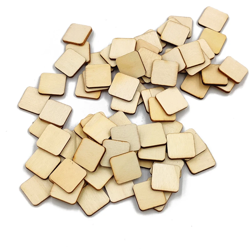 100pcs 10mm Unfinished Natural Wood Pieces Blank Squares Cutout