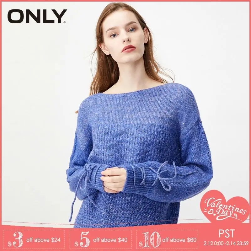 

ONLY color bright silk belt loose fall winter sweater | 119324574