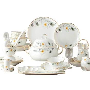 Best Simple European Bone Porcelain Tableware Set High-grade Gift-giving Jingdezhen Ceramics Combination Set Bowl And Disk Set Househ