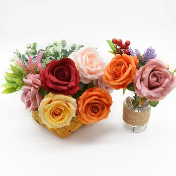 

5pcs 9CM Fake roses head artificial flowers for home decoration Christmas crafts wedding decorative bridal accessories clearance