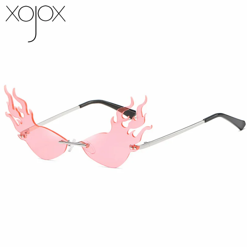 XojoX Vintage Rimless Sunglasses Women Luxury Brand Deisgn Fire Flame Sun Glasses Female Fashion Cat Eye Eyeglasses Shades UV400