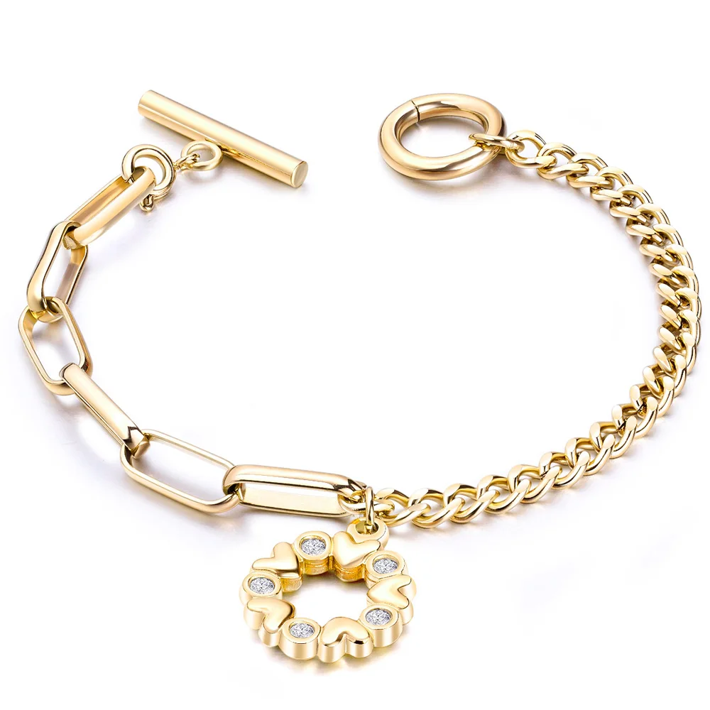 Stainless Steel Love Heart Bracelets For Women Party Gift Fashion Joyas de Chain Charm Bracelets Jewelry Wholesale Text Engraved 