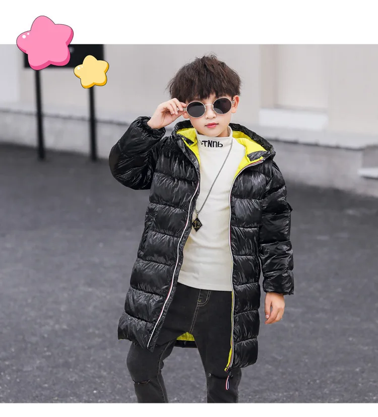 Children's Boys Winter White duck Down Jacket for Girls clothes For Silver Clothing Kid Hooded Parka Long Overcoat 3-13 Yrs