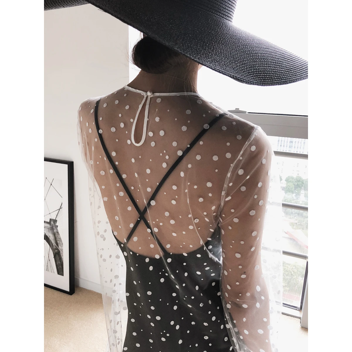 

2019 Designer Holiday Transparent Dot Fairy Dress Women, Lantern Sleeve Beach Mesh Fairy Women Dress,Smoking Hot Women Dresses